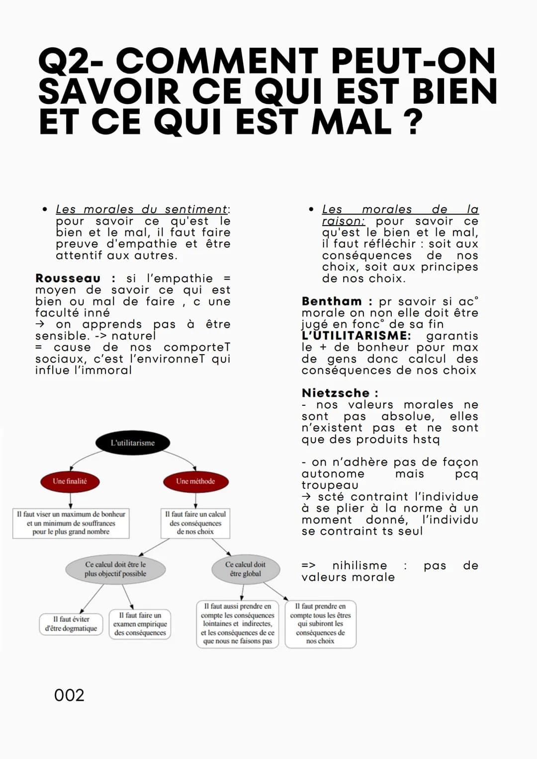 - Le subjectivisme moral (chacun à sa conception)

David Hume: moral = jugeT de valeur
= les choses et les fait ne sont pas moraux. c le jug