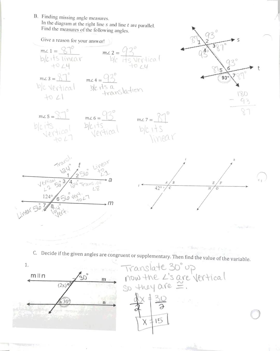 Name:
Date: March 2 Hour: 5th
Unit 6B: Day 14 and 15: Angles and Parallel Lines
Focus Question: How are angles related when there are parall