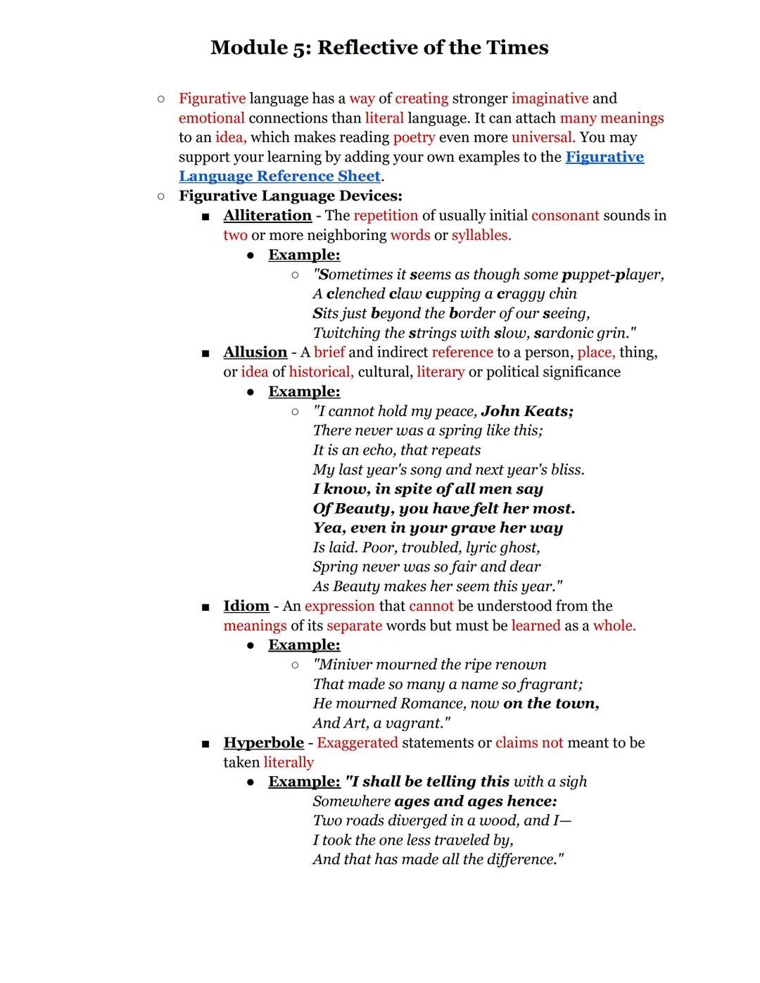 # Module 5: Reflective of the Times

In this module, you will learn how authors use verse (poetry) to share their unique
insight and reactio