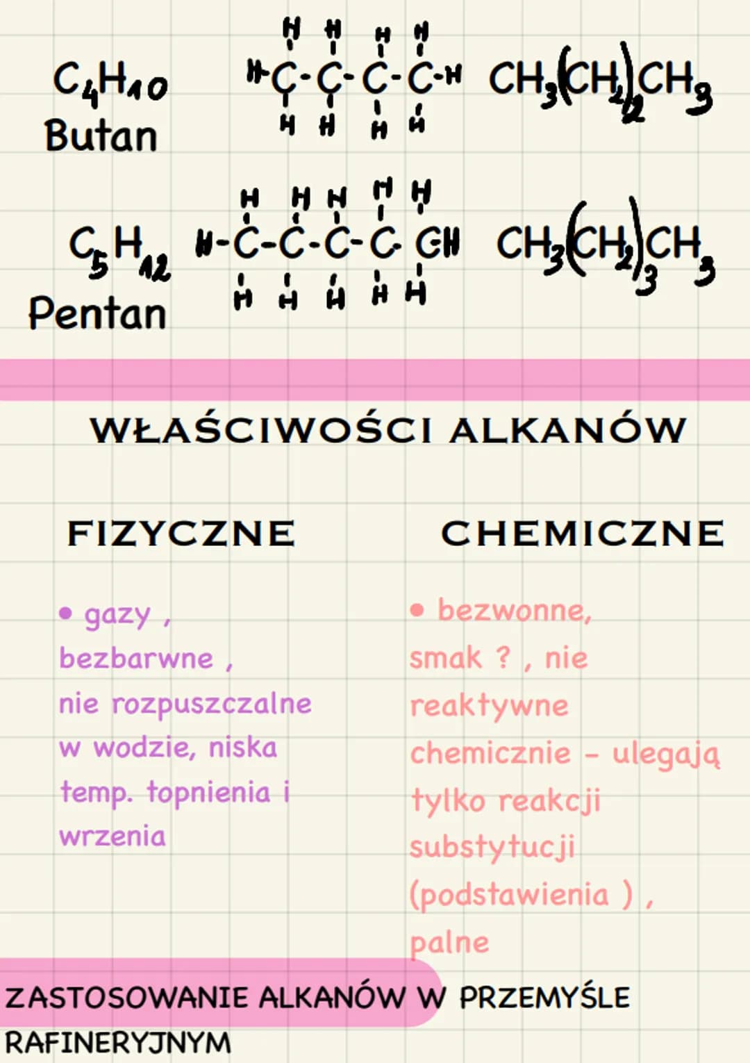 ALKANY

Wzór ogólny

C$_n$ H$_{2n+2}$

SZEREG HOMOLOGICZNY ALKANÓW

W. Sumaryczny W. Strukturalny W.grupowy

CH 4 H-C-H CH$_4$

Metan

C$_2$