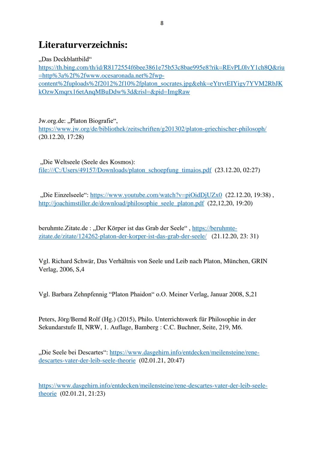 PLATON

Eine Darstellung seiner Seelenlehre

Hildegardis-Schule
Valentina Cappello

Q1.1, Philosophie, Wei 2

# Inhaltsverzeichnis:

1. Einl