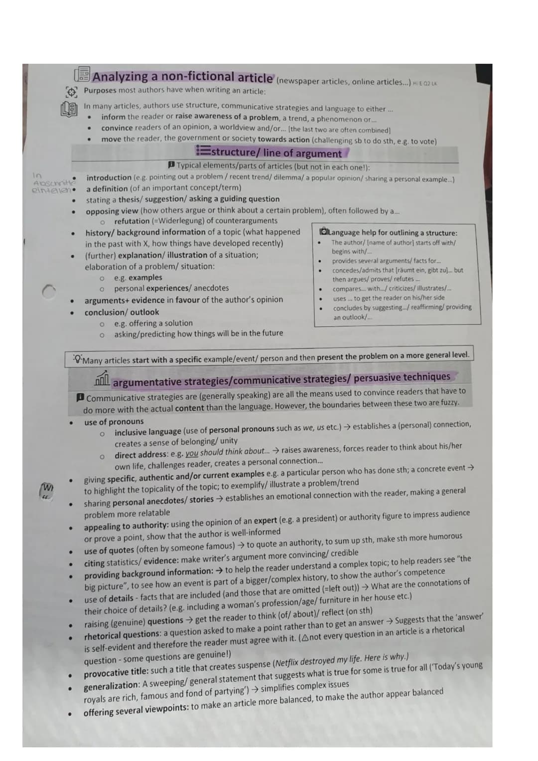 # Analyzing a non-fictional article (newspaper articles, online articles... EQ2
Purposes most authors have when writing an article:

In many