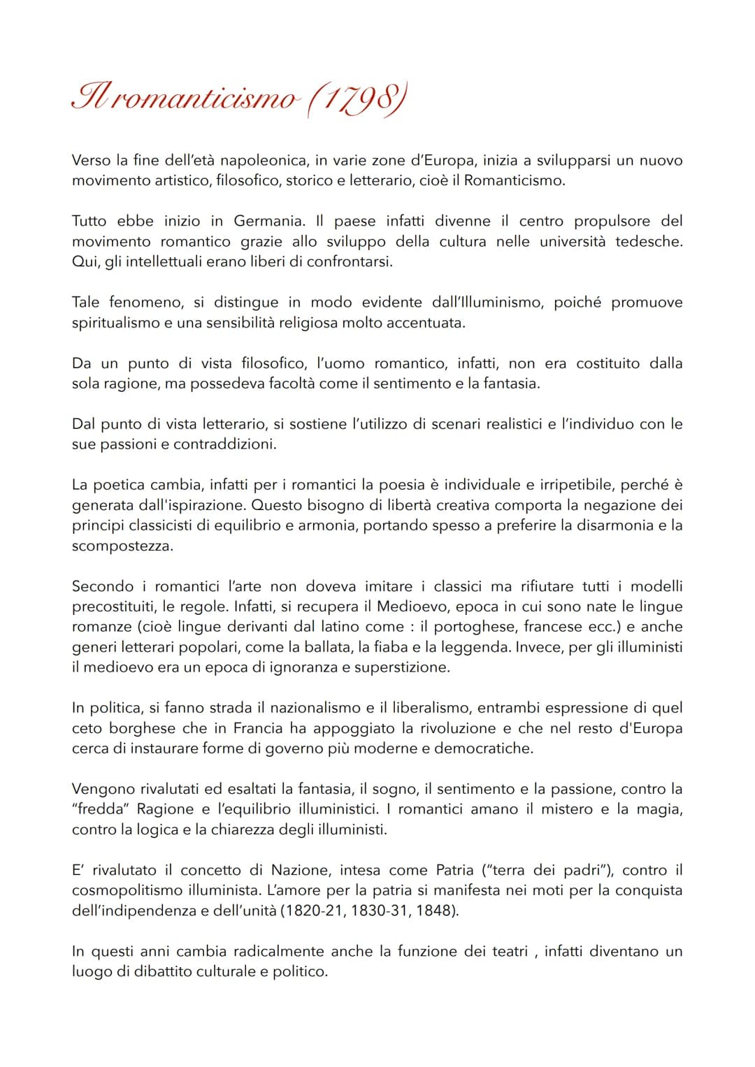 # Il romanticismo (1798)

Verso la fine dell'età napoleonica, in varie zone d'Europa, inizia a svilupparsi un nuovo
movimento artistico, fil