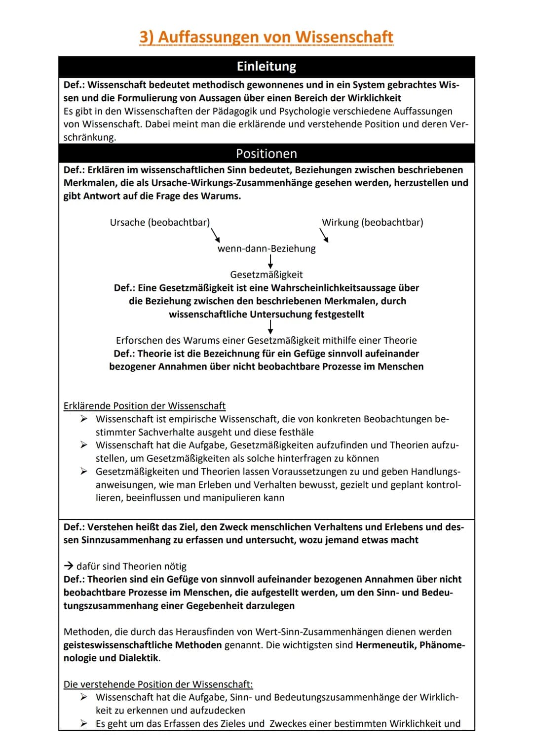 # 1) Ziele der Psychologie und Pädagogik

Einleitung

Def.: Wissenschaft bedeutet methodisch gewonnenes und in ein System gebrachtes Wissen

