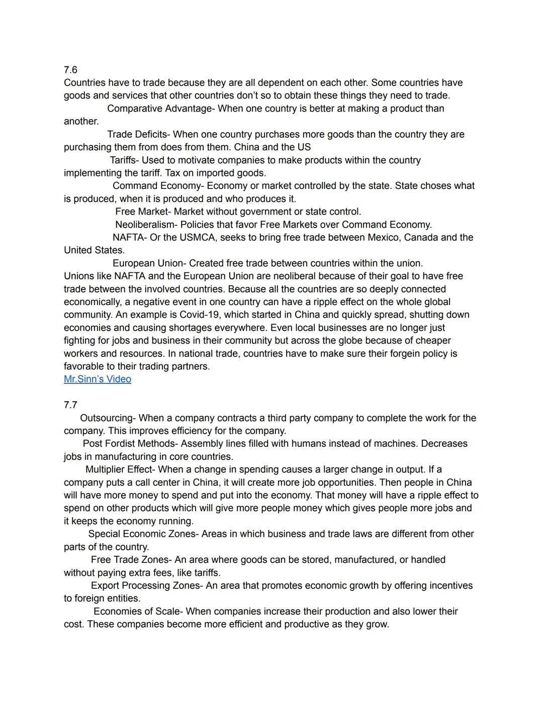 Unit 7
7.1
Before the industrial revolution, most products were made at home. These Cottage Industries
were very labour intensive, slow and 