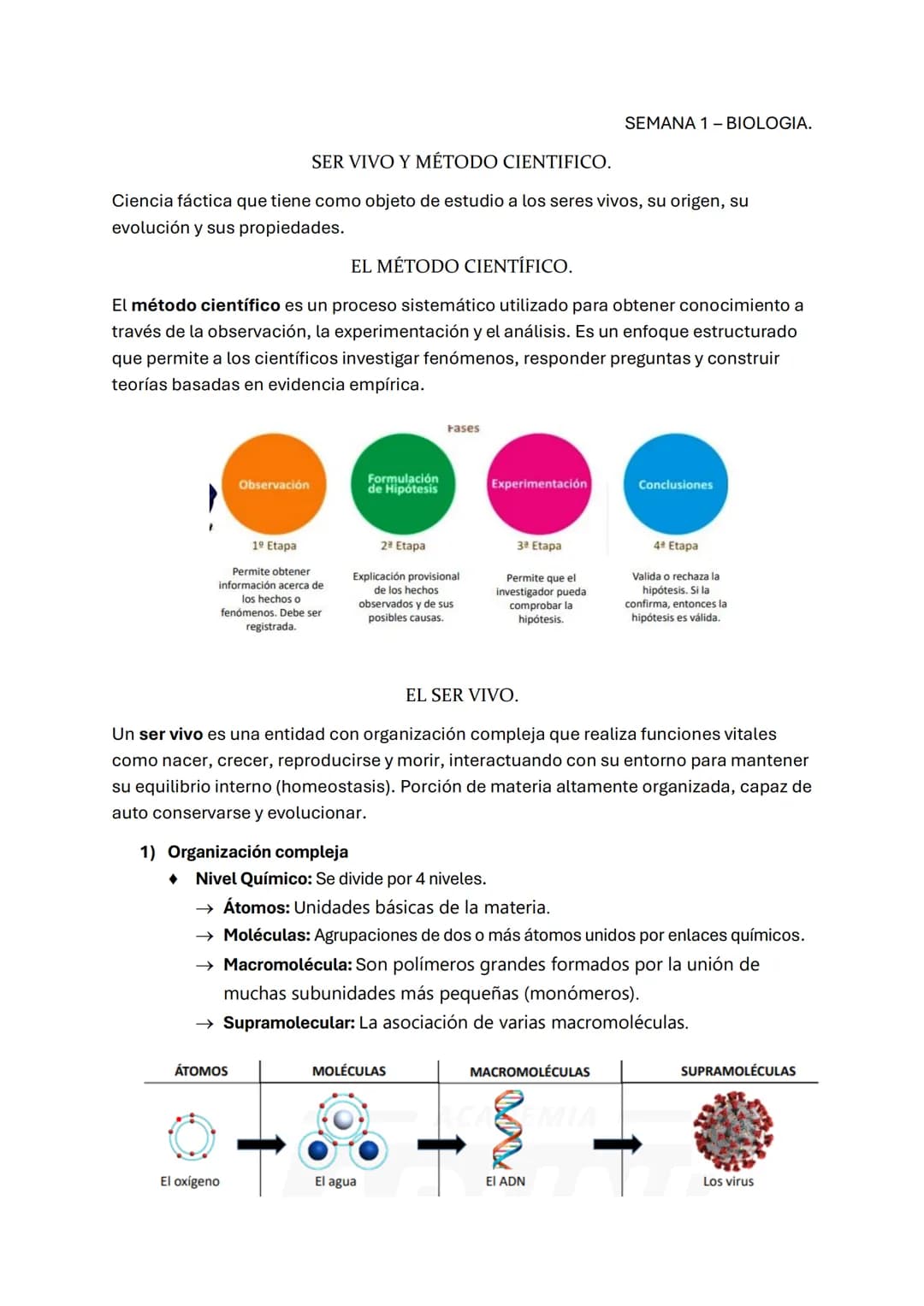 SEMANA 1-BIOLOGIA.

SER VIVO Y MÉTODO CIENTIFICO.

Ciencia fáctica que tiene como objeto de estudio a los seres vivos, su origen, su
evoluci