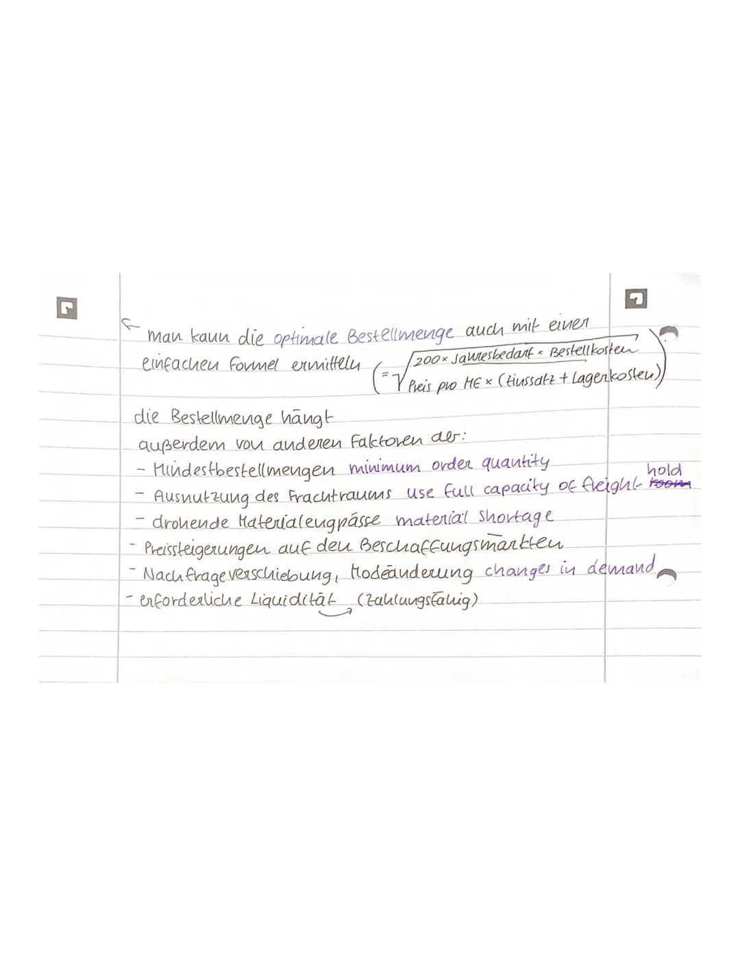 # 41

Beschaffungsmenge und Beschaffungstermine
Order quantities and order points

(1) Waren bzw. Materialbedarf (wie viel wird benötigt)
Ba