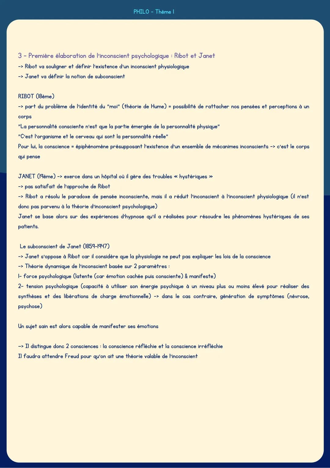 # PHILO Thème 2

# L'INCONSCIENT

DEF

Ensemble de phénomènes
psychiques inaccessibles à
la conscience mais qui
influent largement sur
elle.
