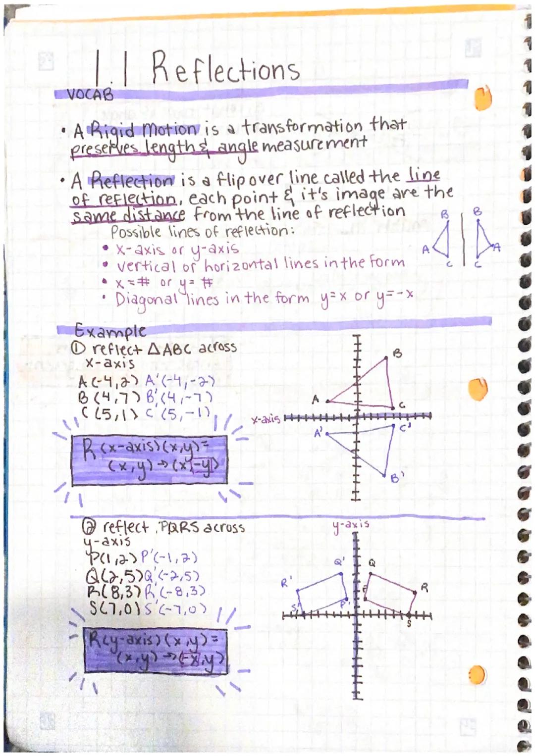 
<h2 id="reflections">Reflections</h2>
<h3 id="vocabulary">Vocabulary</h3>
<ul>
<li>A rigid motion is a transformation that preserves length