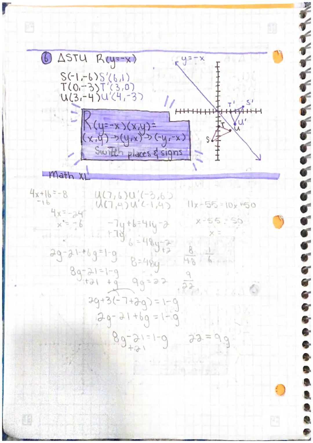 
<h2 id="reflections">Reflections</h2>
<h3 id="vocabulary">Vocabulary</h3>
<ul>
<li>A rigid motion is a transformation that preserves length