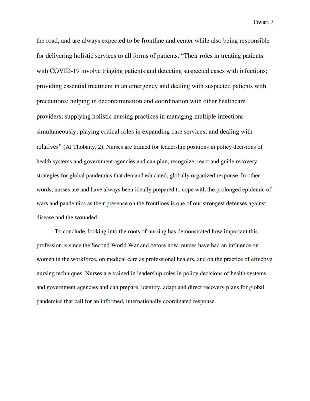 Tiwari 1

WW2 & The Continuation of Nursing

Written by Mahak Tiwari

Professors Michael Plotkin & Christina Yamanaka

Honors History of Sci