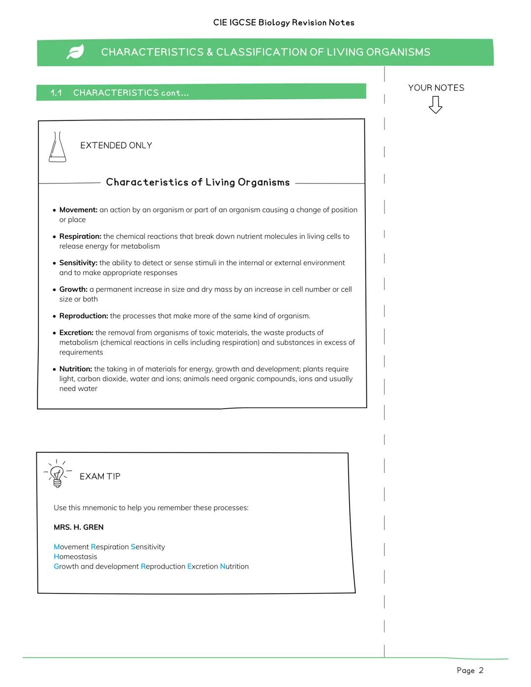 CIE IGCSE Biology Revision Notes

CHARACTERISTICS & CLASSIFICATION OF LIVING ORGANISMS

CONTENTS:

1.1 CHARACTERISTICS
1.2 CLASSIFICATION
1.