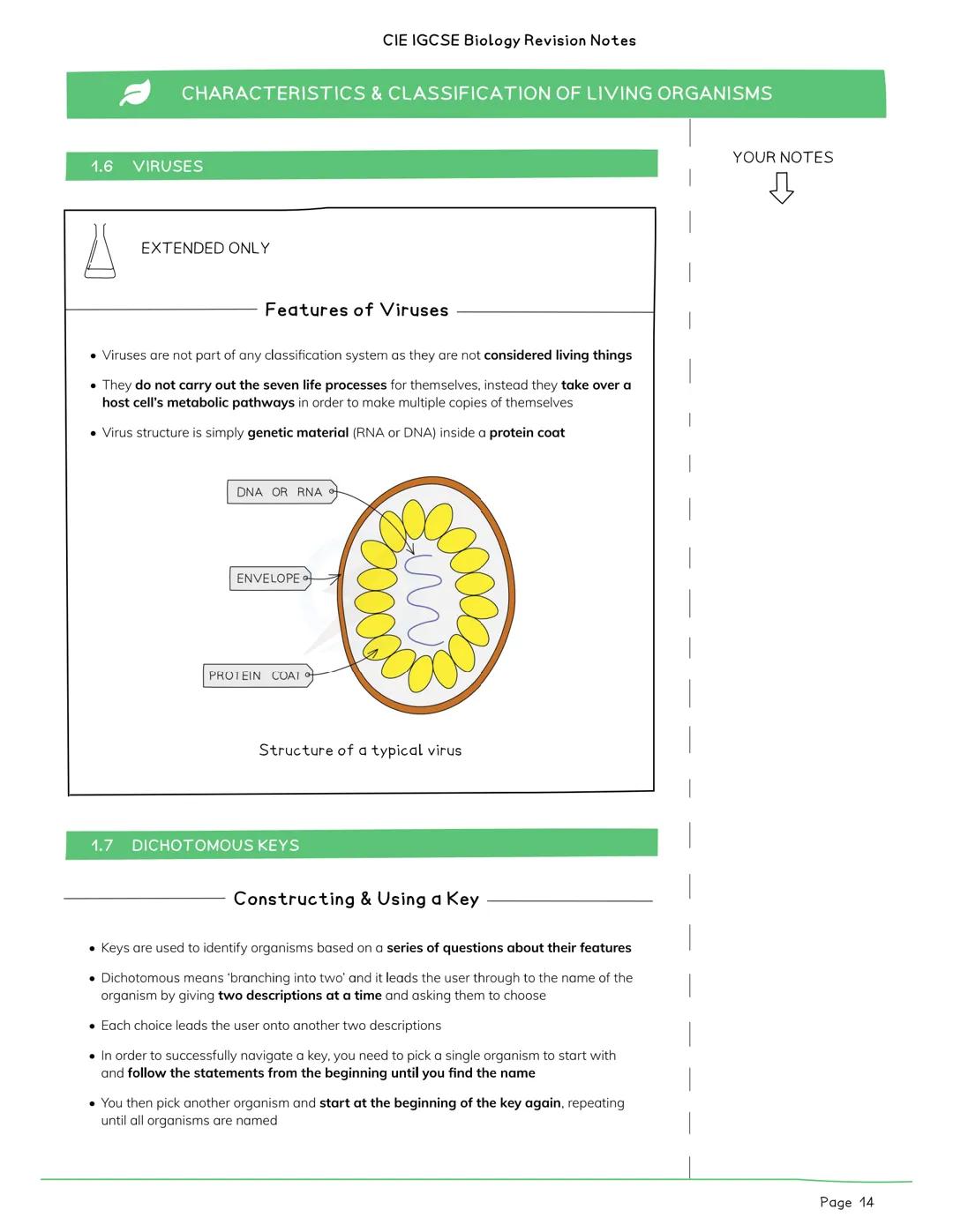 CIE IGCSE Biology Revision Notes

CHARACTERISTICS & CLASSIFICATION OF LIVING ORGANISMS

CONTENTS:

1.1 CHARACTERISTICS
1.2 CLASSIFICATION
1.
