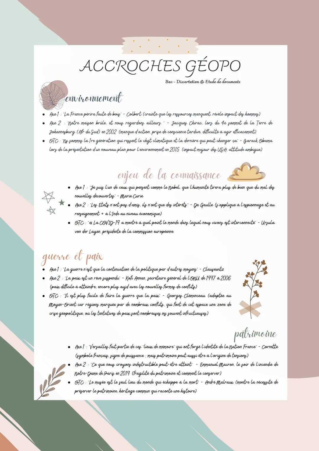 # ACCROCHES GÉOPO
Bac-Dissertation Etude de documents

## environnement

- Axel: La France perira faute de bois - Colbert (crainte que les r