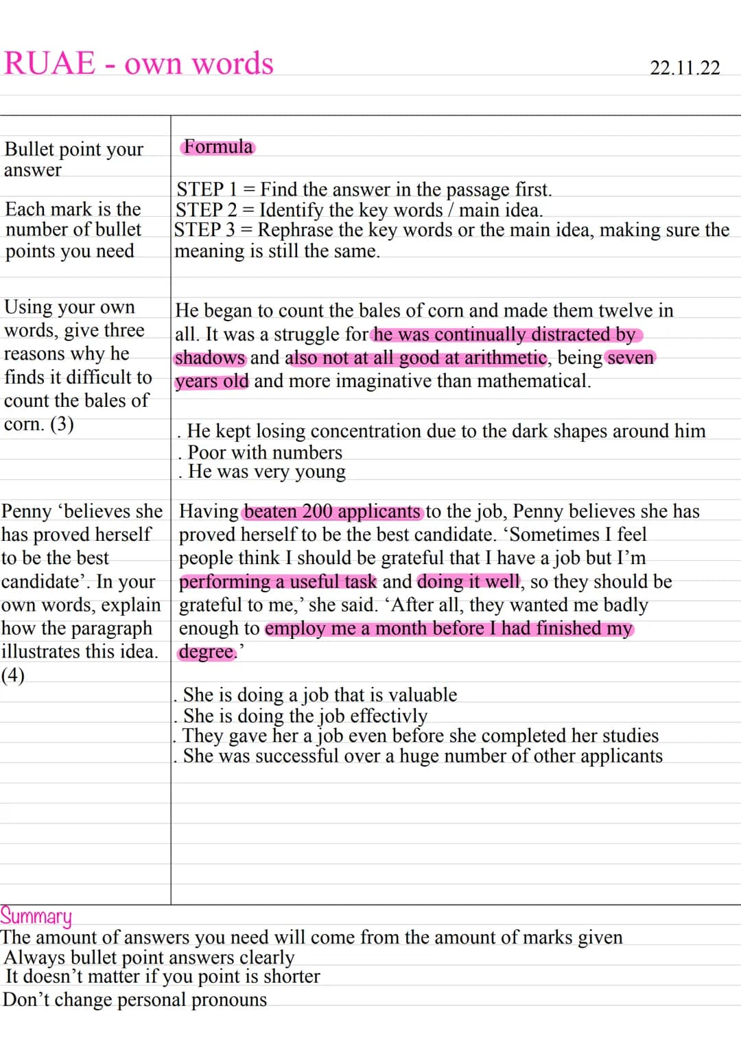 # English

Sentence structure
Quote the expression that links back to the idea that the
writer has already been discussing. Clearly explain/