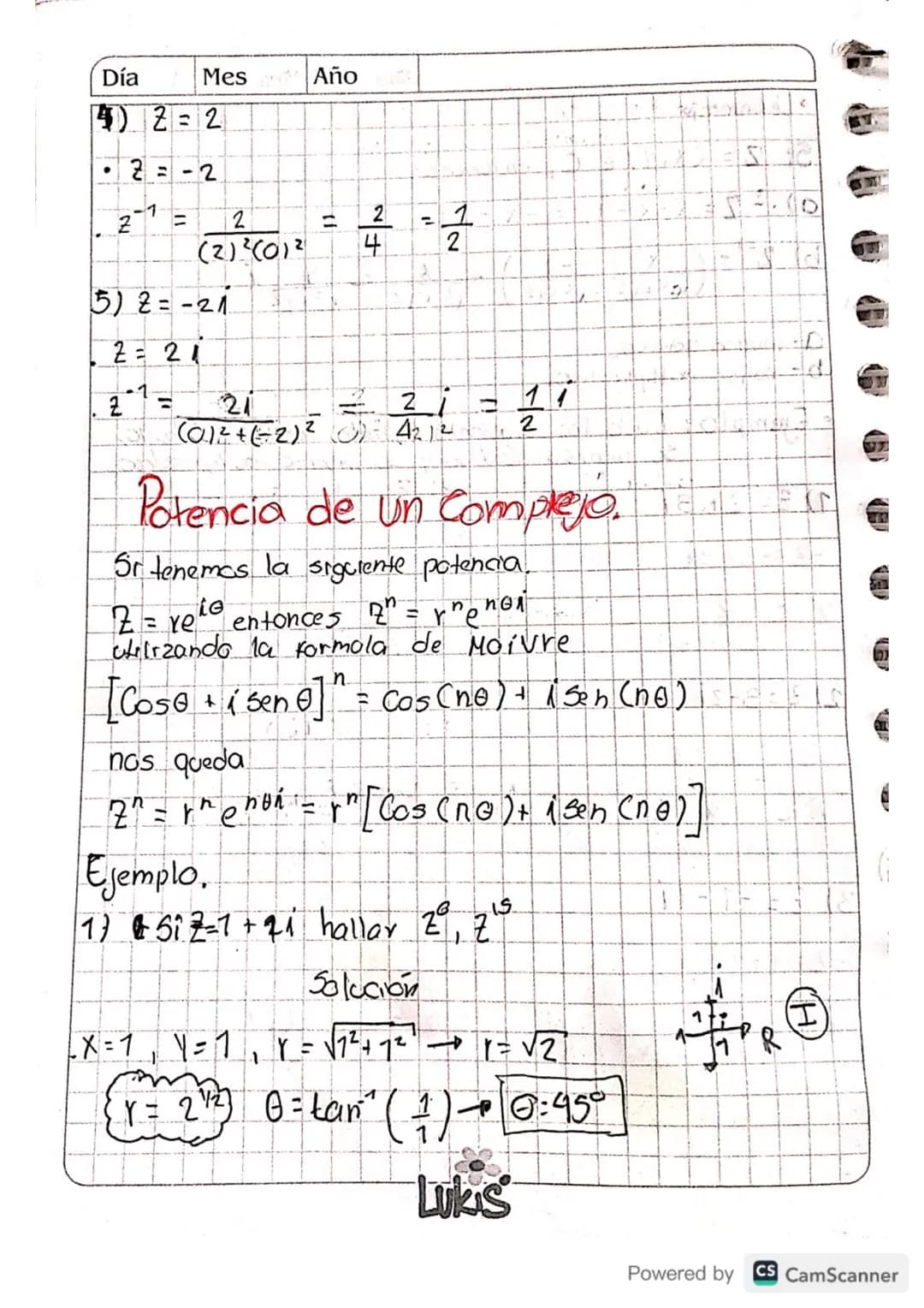 Día
Mes
Año
Suma, resta, multiplicación y División de un
Complejo. Com
las operaciones de suma, resta y moltiplicación de
Complejos se reali