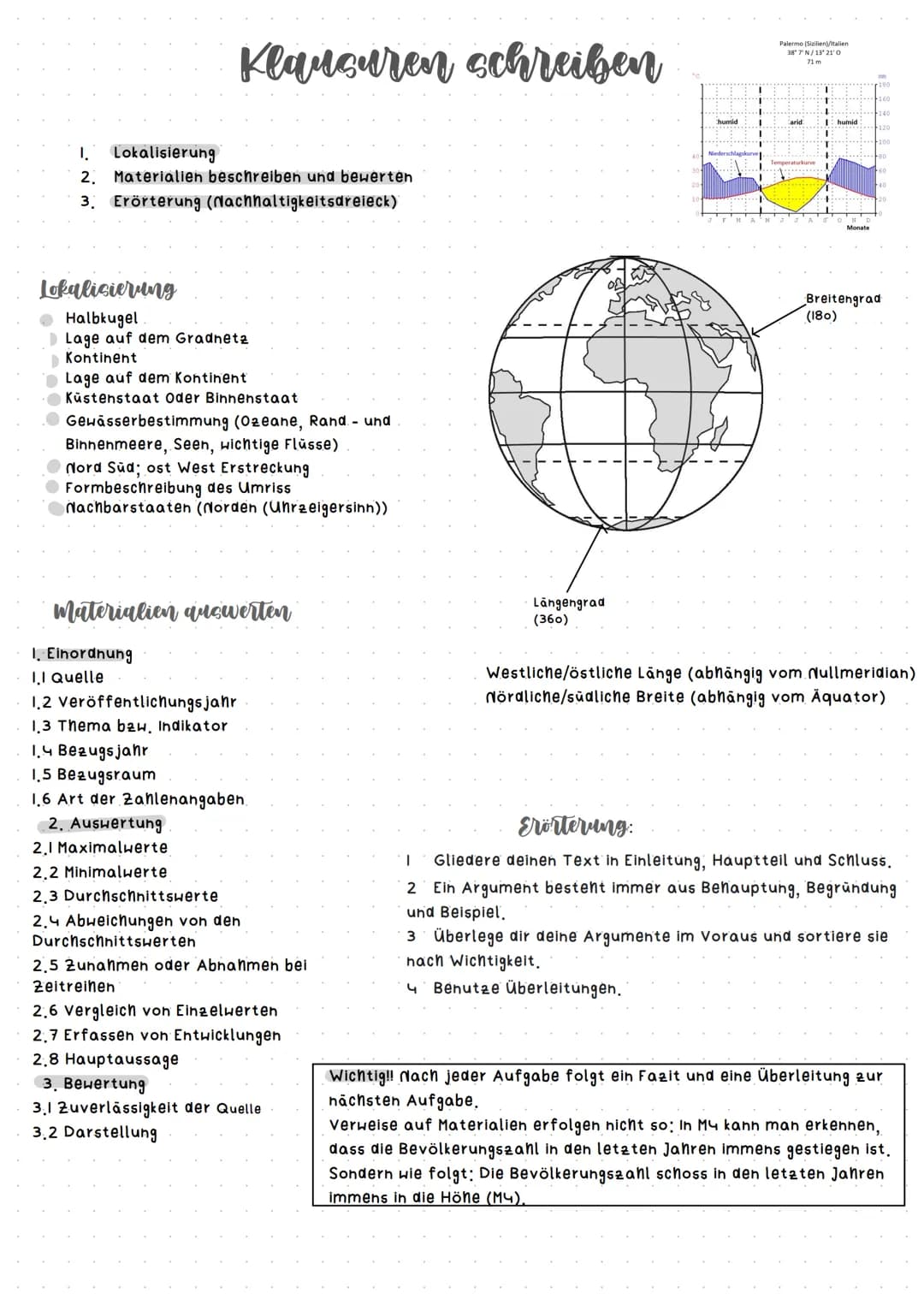 # Klausuren schreiben

1. Lokalisierung
2. Materialien beschreiben und bewerten
3. Erörterung (Nachhaltigkeitsdreieck)

# Lokalisierung
*   