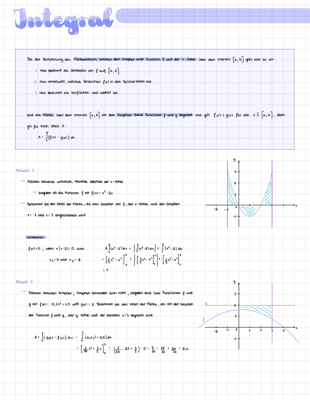 # Integral

Der Flächeninhalt A zwischen dem Grophen der Funktion f mit f(x) = x² und der x-Achse soll weer dem intervall [0: 1] bestimmt we