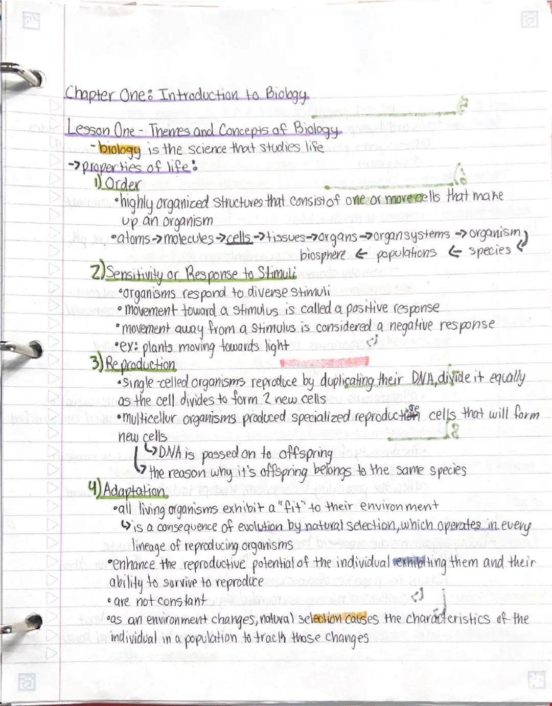 Chapter One: Introduction to Biology.

Lesson One - Themes and Concepts of Biology
-biology is the science that studies life
properties of l