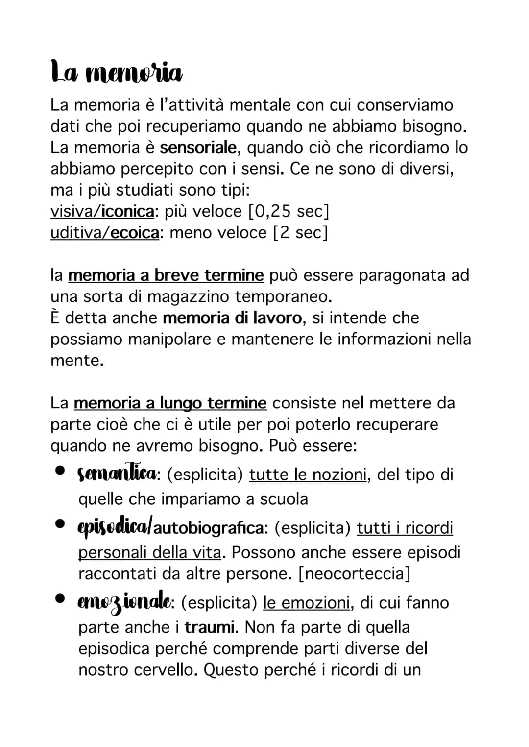 # La memoria

La memoria è l'attività mentale con cui conserviamo
dati che poi recuperiamo quando ne abbiamo bisogno.
La memoria è sensorial