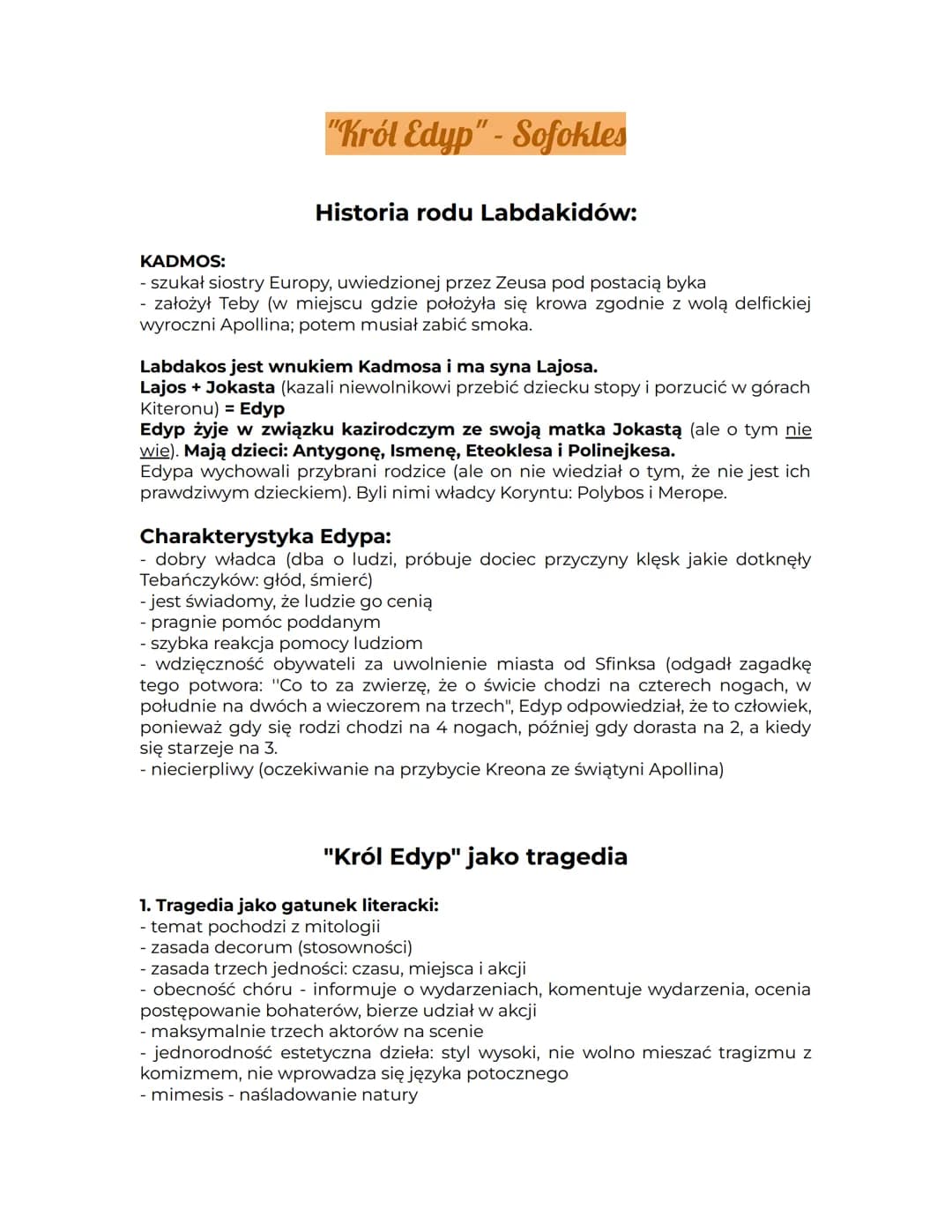 # "Król Edyp" - Sofokles

Historia rodu Labdakidów:

KADMOS:

- szukał siostry Europy, uwiedzionej przez Zeusa pod postacią byka
- założył T
