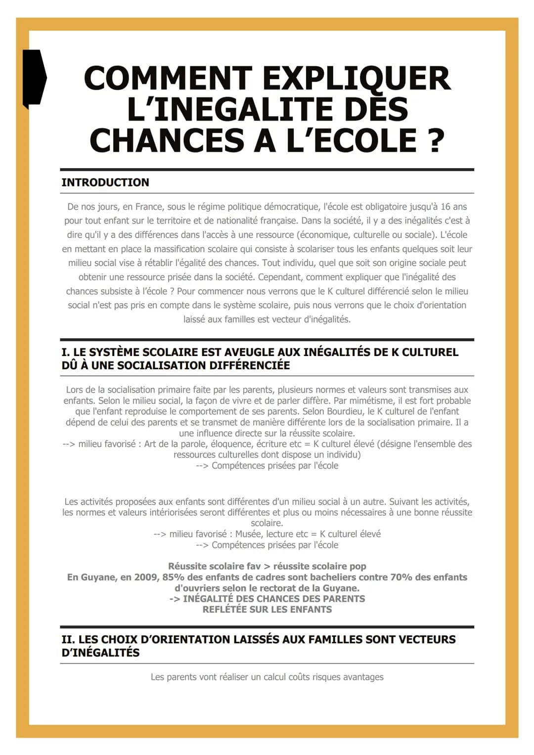 # COMMENT EXPLIQUER
# L'INEGALITE DES
# CHANCES A L'ECOLE ?

INTRODUCTION

De nos jours, en France, sous le régime politique démocratique, l