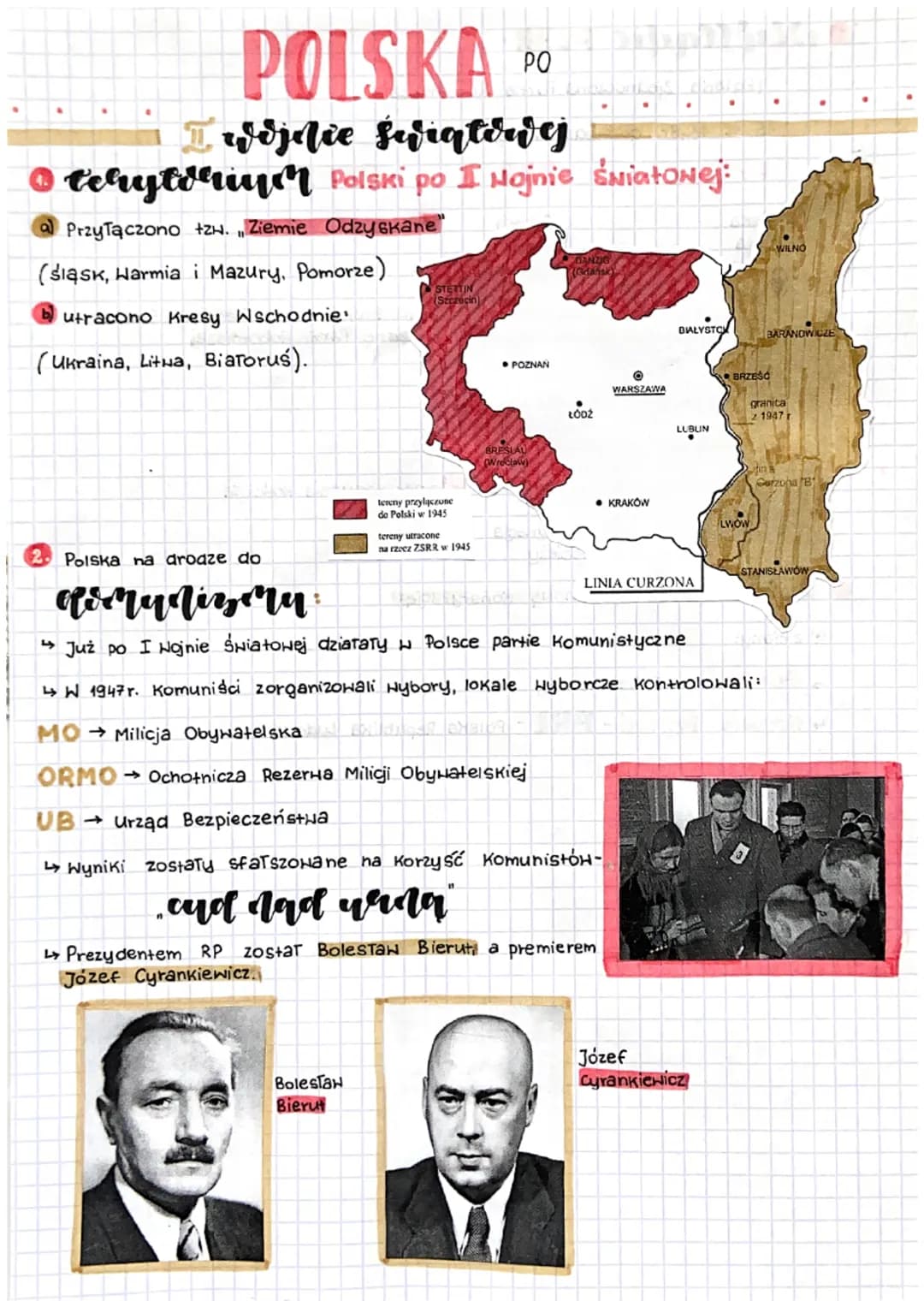 # POLSKA PO

I wojnie sufiqtowej

terytorium Polski po I Hojnie światowej:

a) Przyłączono tzw. „Ziemie Odzyskane"

(śląsk, Harmia i Mazury,