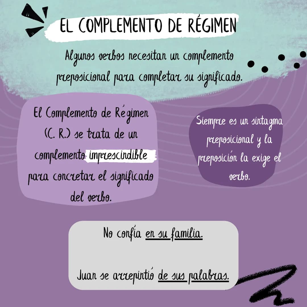 # EL COMPLEMENTO DE RÉGIMEN

Algunos verbos necesitan un complemento
preposicional para completar su significado.

El Complemento de Régimen