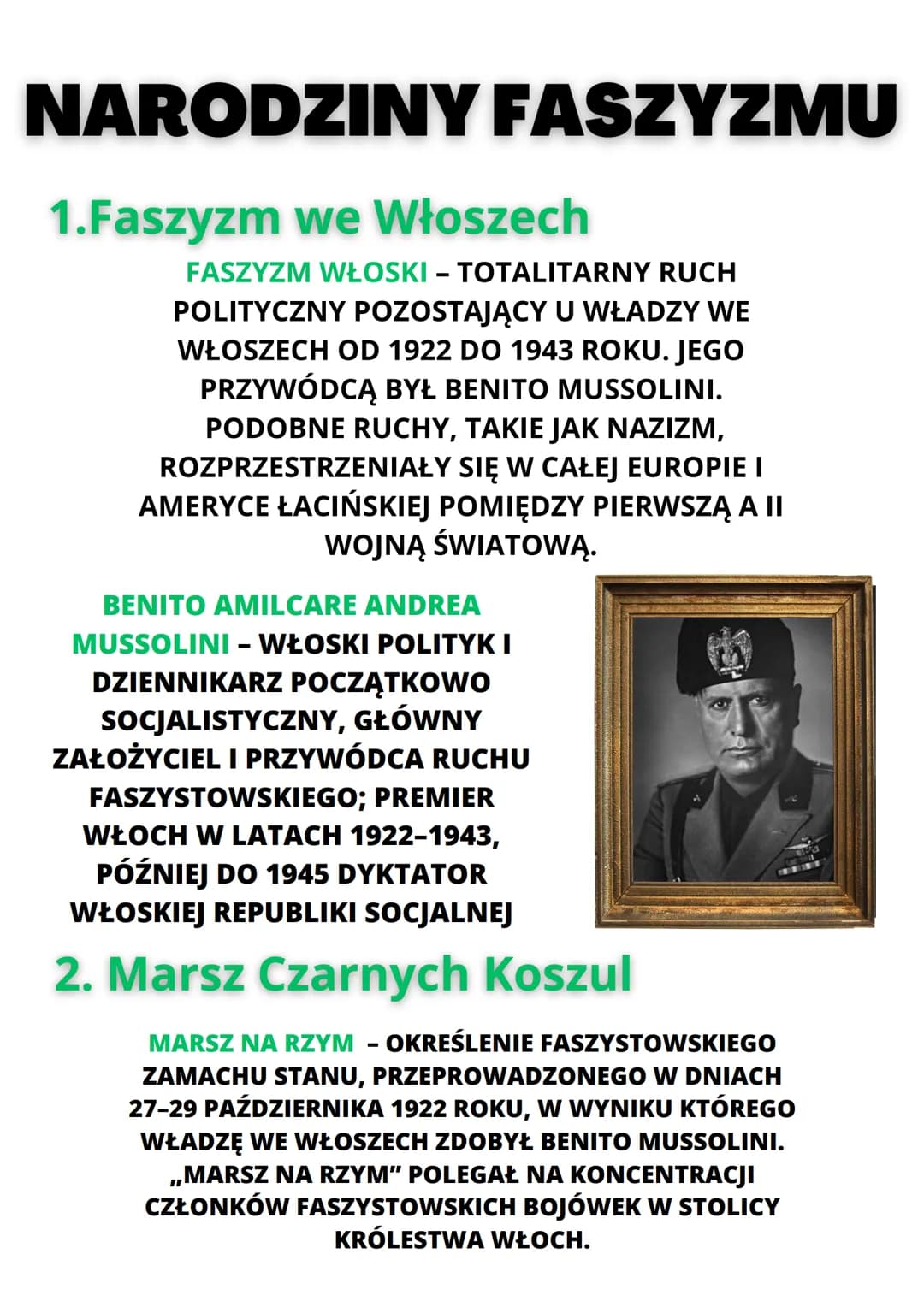 # NARODZINY FASZYZMU

## 1.Faszyzm we Włoszech

FASZYZM WŁOSKI - TOTALITARNY RUCH
POLITYCZNY POZOSTAJĄCY U WŁADZY WE
WŁOSZECH OD 1922 DO 194