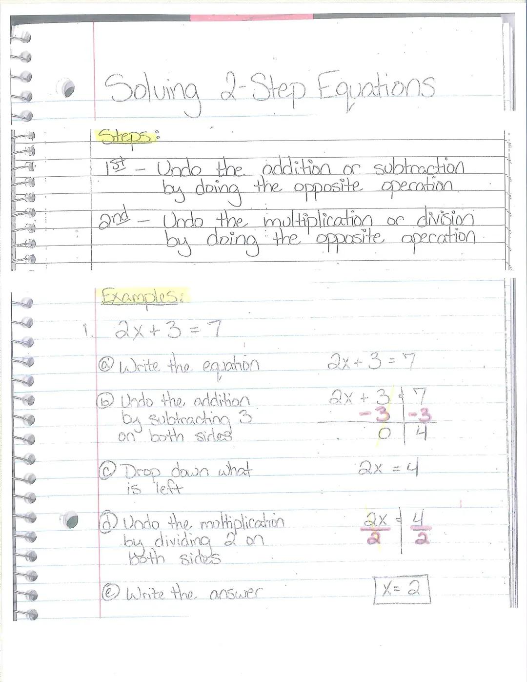 # Solving 2-Step Equations.

Steps:

15- Undo the addition or subtraction
by doing the opposite operation

and - Undo the multiplication or 