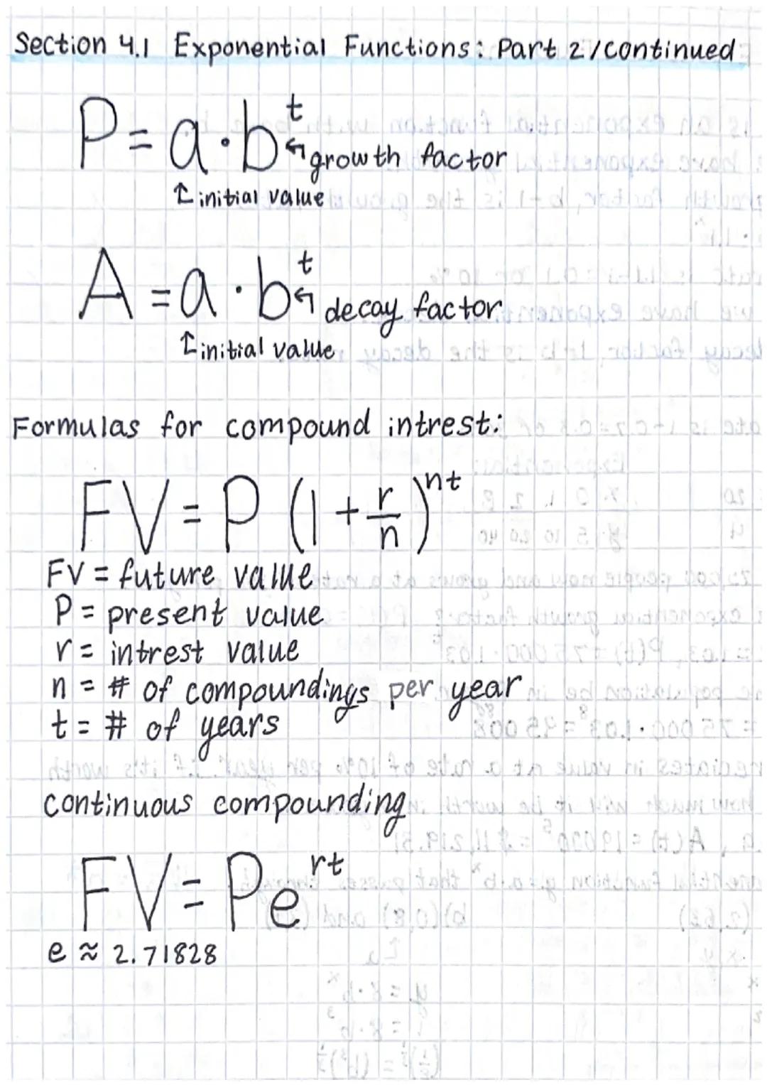 # Section 4.1 Exponential Functions

$f(x)=a\cdot b^x$ is an exponential function with base b.
If $b>1$ we have exponential growth.
$b$ is t