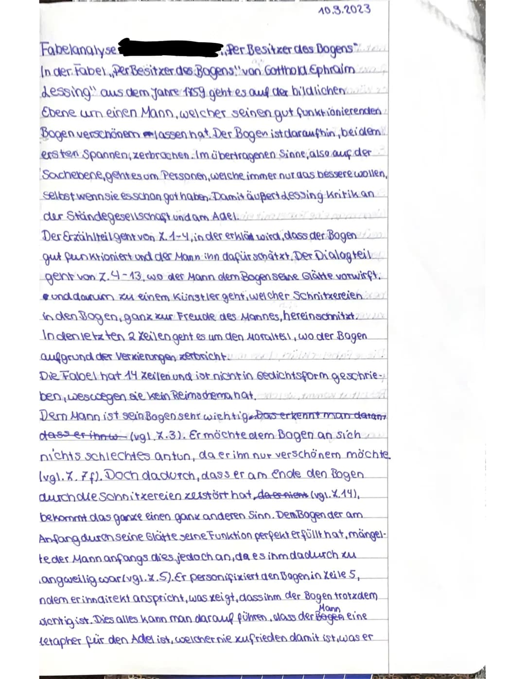 10.3.2023

Fabelanalyse
Per Besitzer des Bogens
In der Fabel, Per Besitzer des Bogens" van Gotthold Ephraim
Lessing" aus dem Jahre 1759 geht