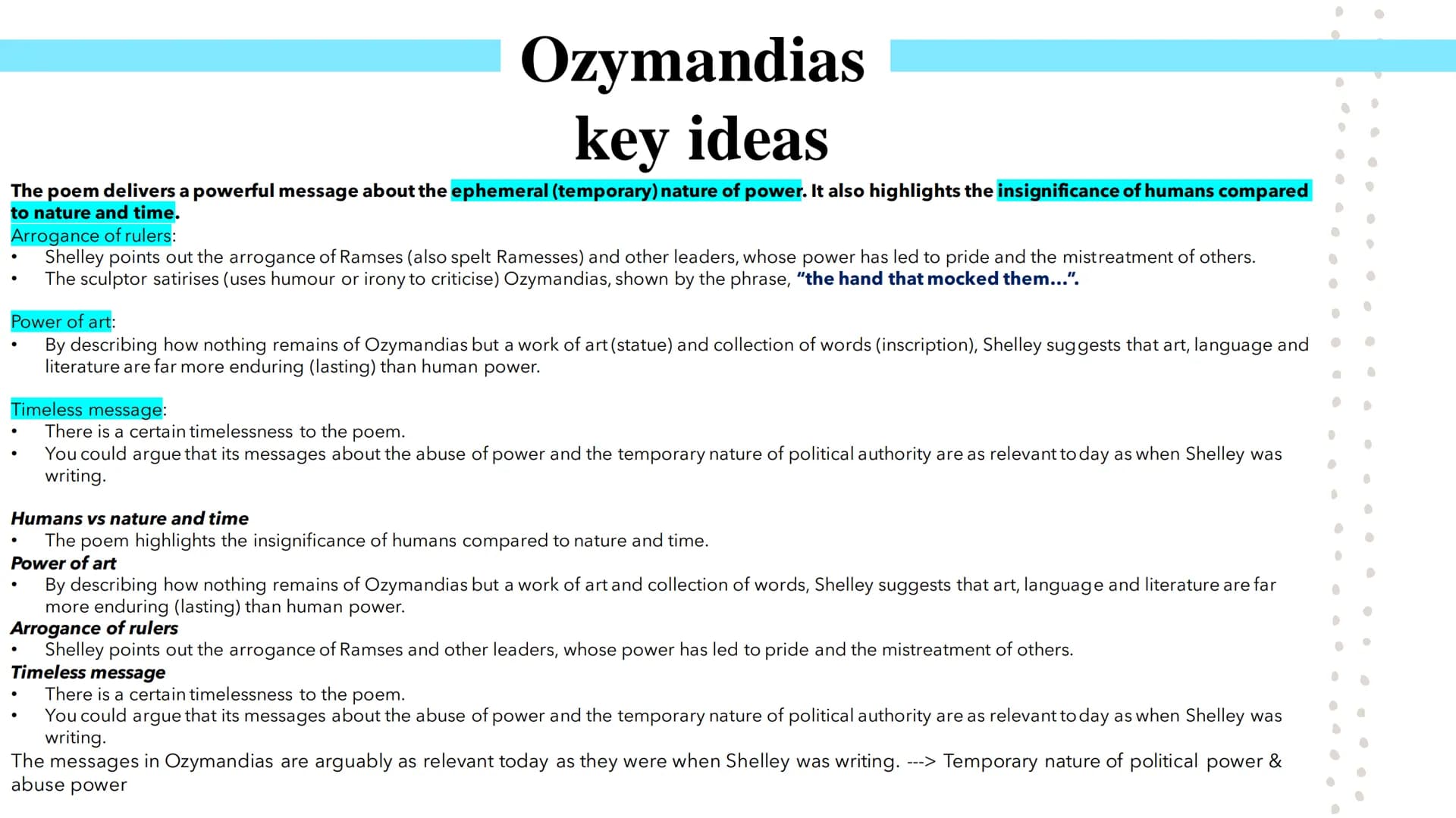# Power and Conflict

Poetry GCSEs # Ozymandias

Percy Bysshe Shelley's Ozymandias describes the narrator's meeting with a traveller from a 
