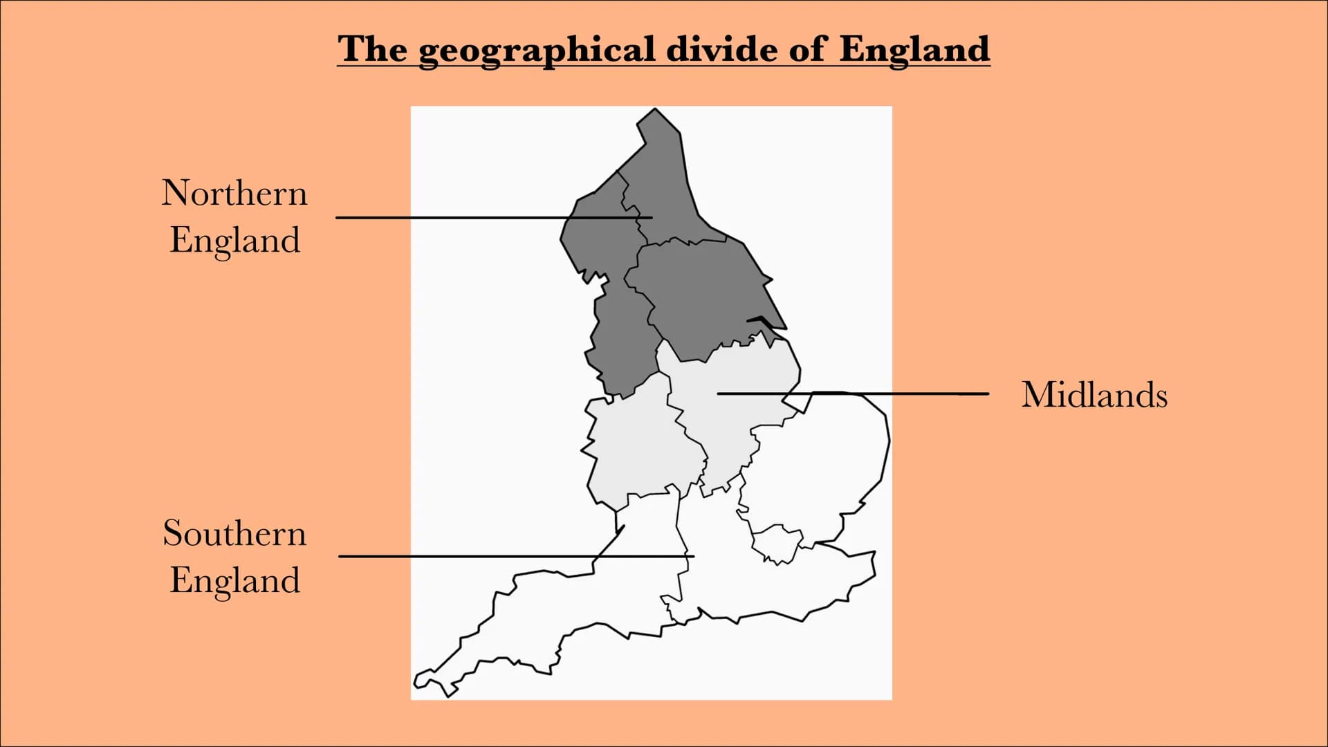 # England's

# North-South

# divide # The geographical divide of England

Northern
England

Midlands

Southern
England north-south divide
(