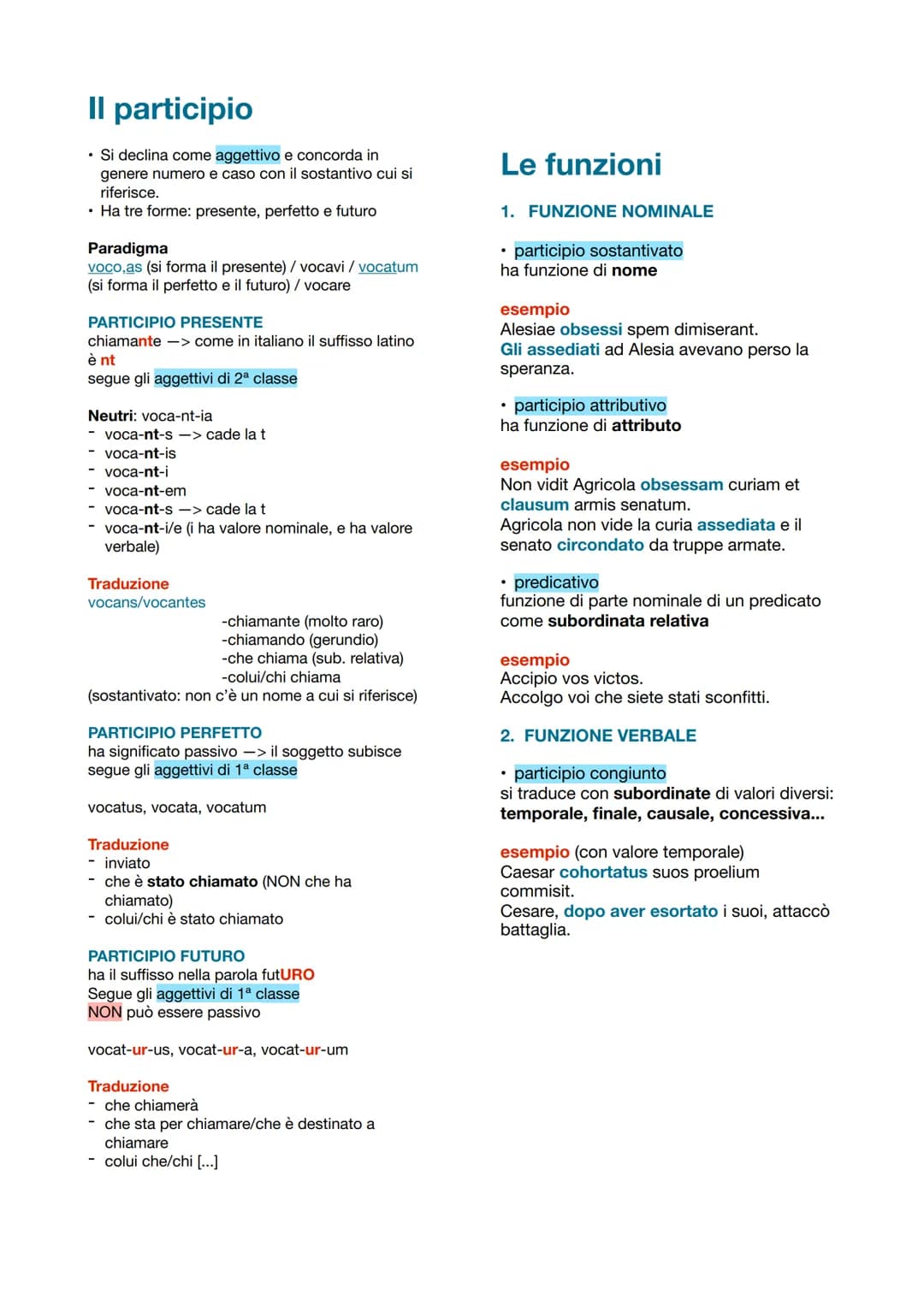 # Il participio

- Si declina come aggettivo e concorda in
genere numero e caso con il sostantivo cui si
riferisce.
- Ha tre forme: presente
