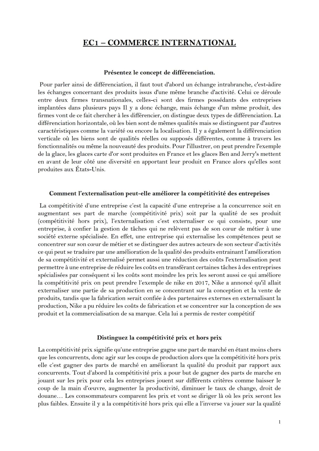 # EC1-COMMERCE INTERNATIONAL

Présentez le concept de différenciation.

Pour parler ainsi de différenciation, il faut tout d'abord un échang