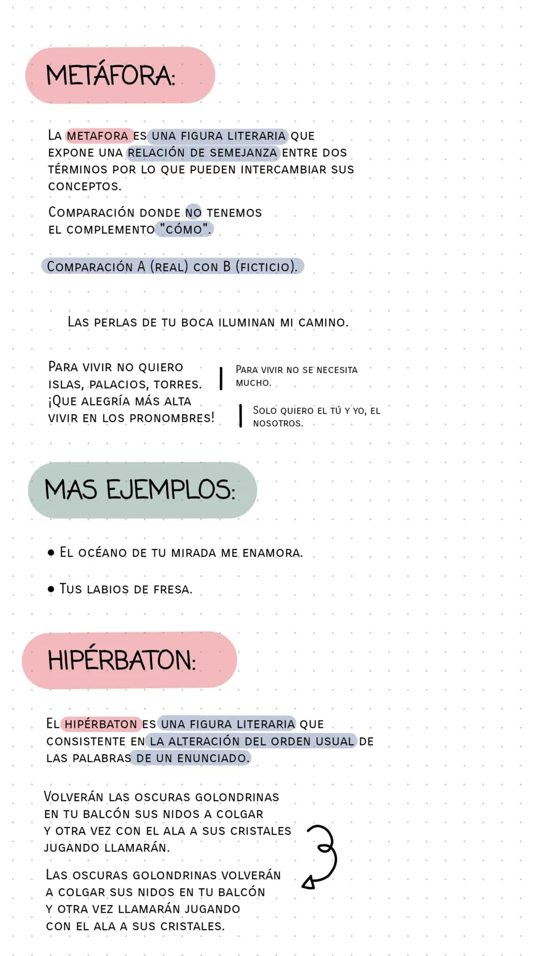 # METÁFORA:

LA METAFORA ES UNA FIGURA LITERARIA QUE
EXPONE UNA RELACIÓN DE SEMEJANZA ENTRE DOS
TÉRMINOS POR LO QUE PUEDEN INTERCAMBIAR SUS
