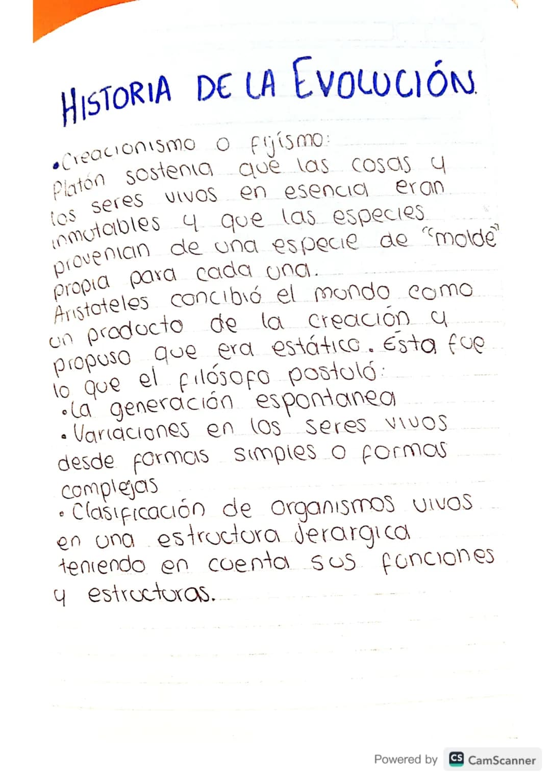 # HISTORIA DE LA EVOLUCIÓN.

• Creacionismo o fijismo:
Platón sostenia que las cosas 4
los seres vivos en esencia eran
inmutables 4 que las 