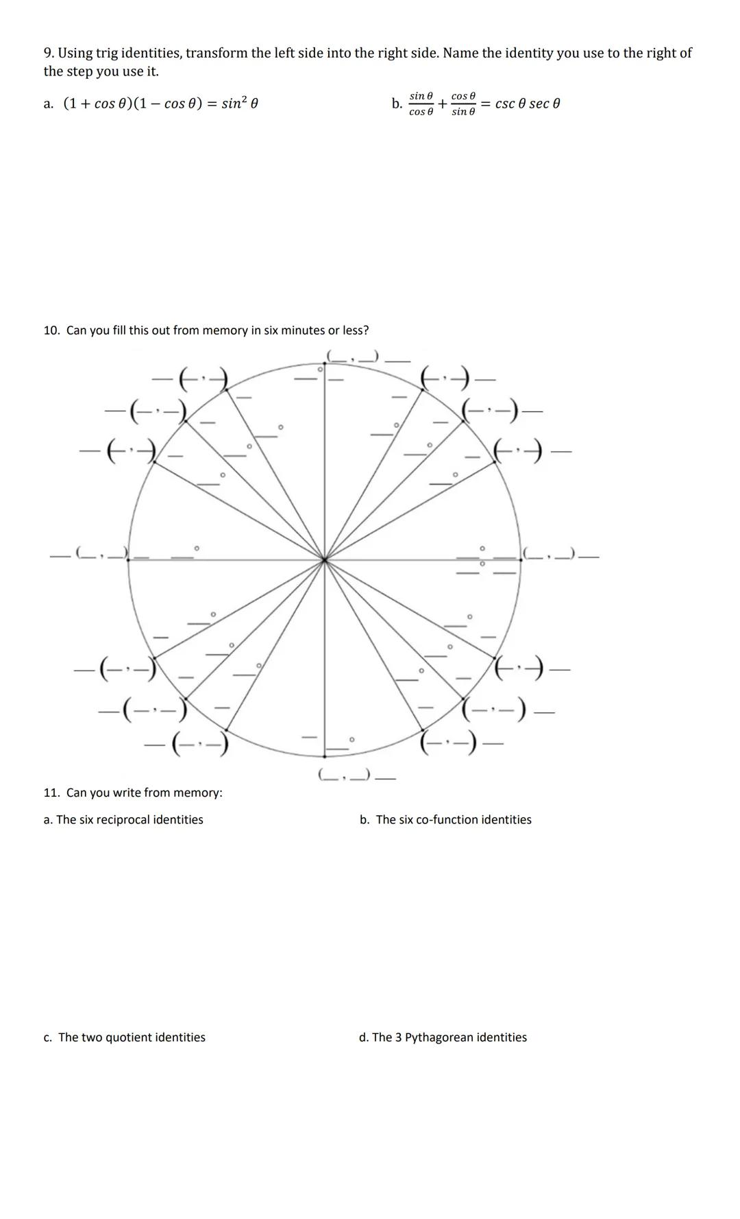 Pre-AP Pre-Calculus Section

14-1 to 14-4 REVIEW Practice Due: 1-20-2021

1. Given 0 220°

Name:

Date:

Period:

a. In which quadrant can t