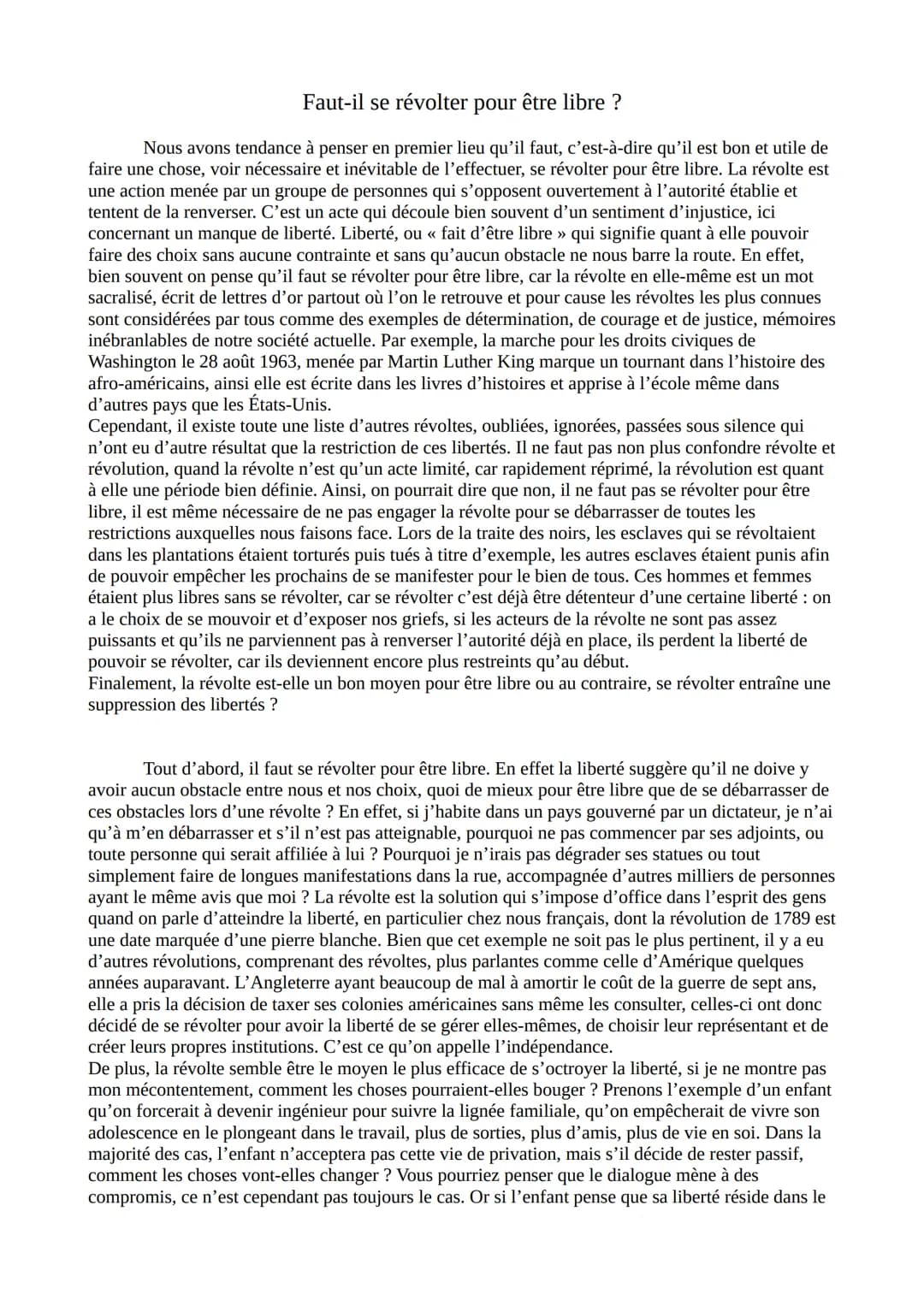 # Faut-il se révolter pour être libre ?

Nous avons tendance à penser en premier lieu qu'il faut, c'est-à-dire qu'il est bon et utile de
fai