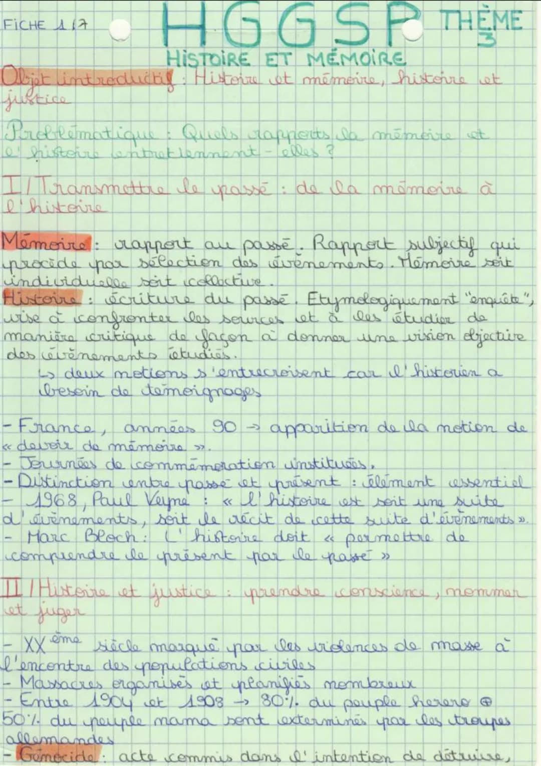 FICHE 117

HGGSP THEME
HISTOIRE ET MÉMOIRE
Objet introductig: Histoire et mémoire, histoire et
justice

Problematique: Quels rapports la mém