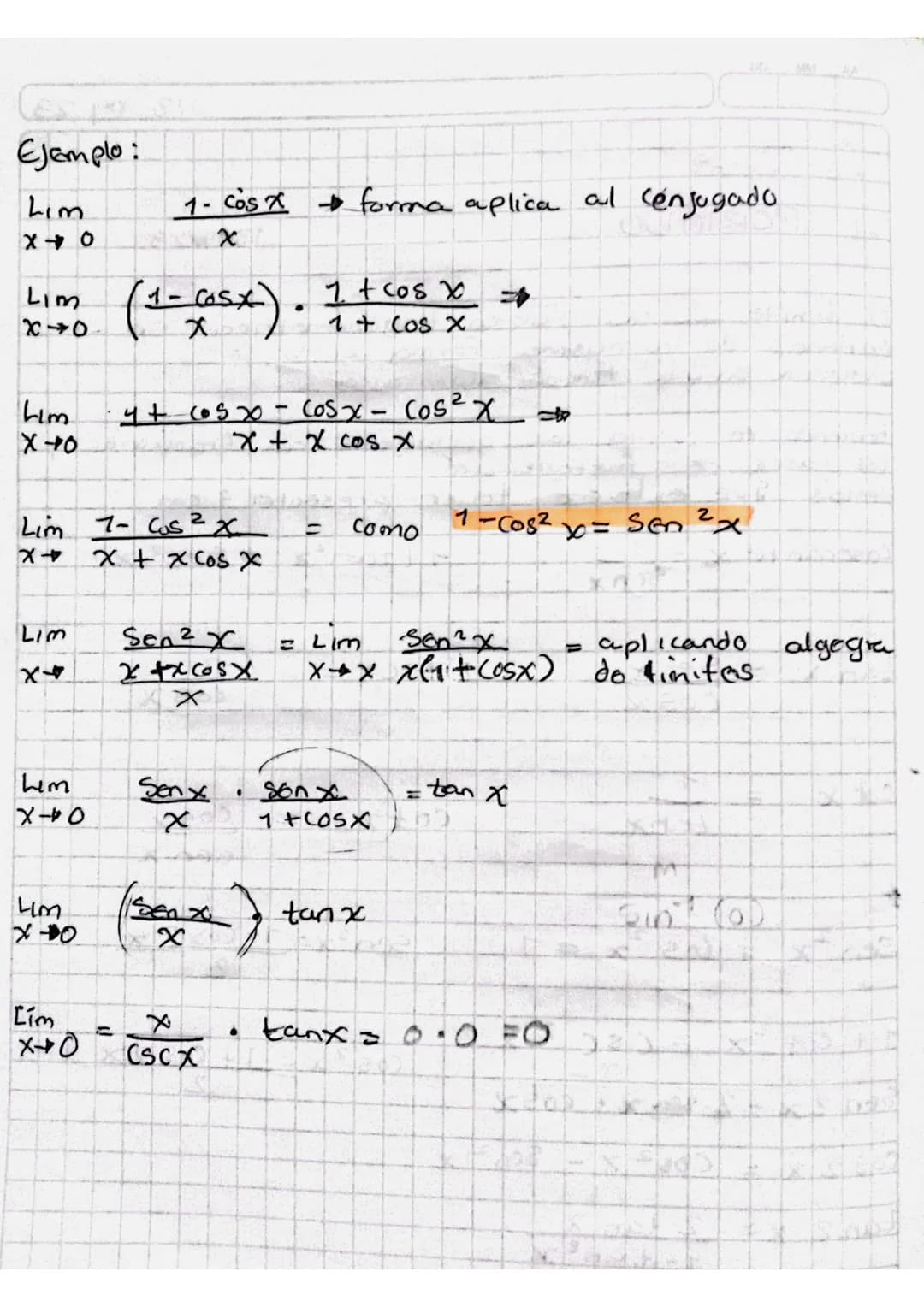 El limite de una función trigonometrica se
obtiene de la misma forma como se
obtionen en una funsión algebraica.

teniendo en cuenta las ope