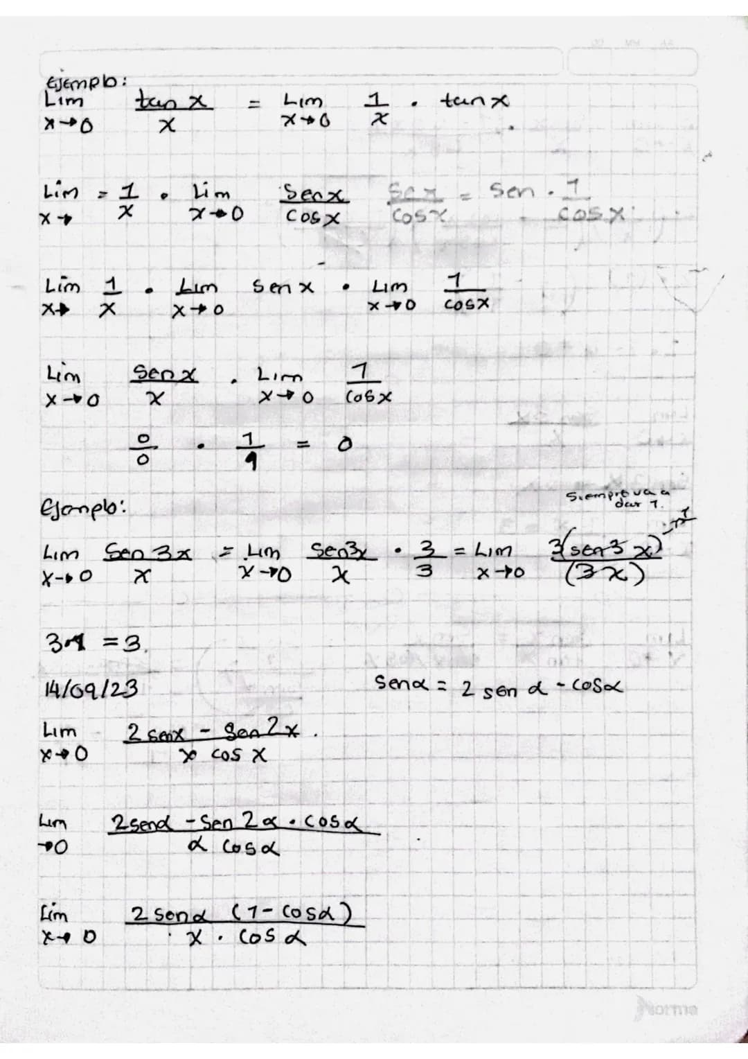 El limite de una función trigonometrica se
obtiene de la misma forma como se
obtionen en una funsión algebraica.

teniendo en cuenta las ope