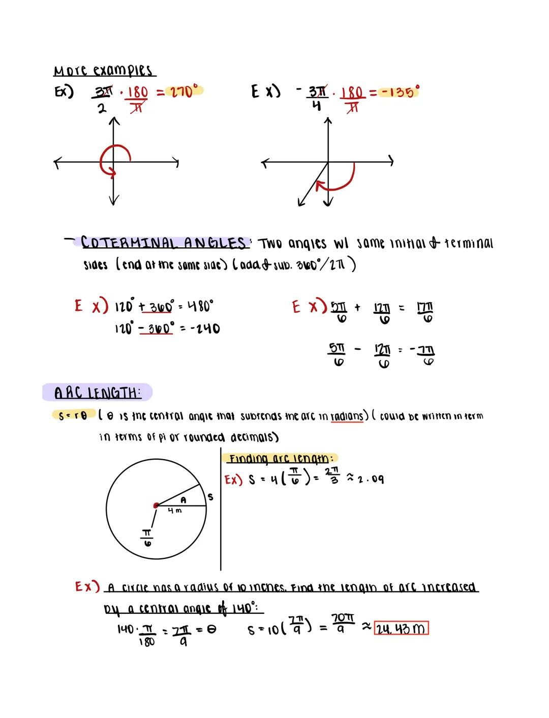 LESSON 4.1:
Radian & Degree Measure
ANGLES:
Teriminal
Side
Vertex
Initial value
~Degrees: 360° in a revolution
~Radian: 2ㅠ in a revolution
A