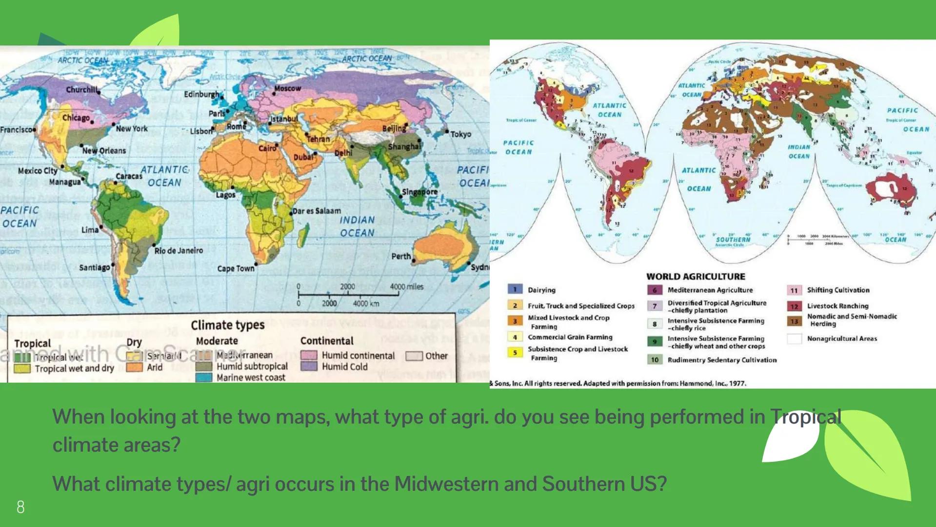Unit 5 Topic 1
Intro to Agriculture ## EK's!

5.1

- Agri. practices are influenced by
physical geo. and climate
  - Mediterranean
  - Tropi