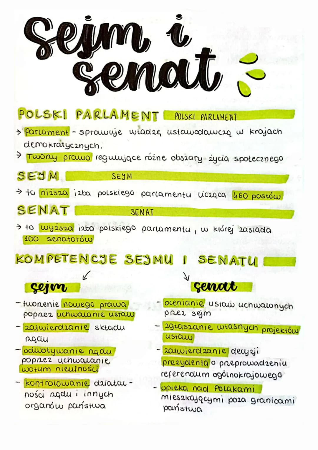 # Sejm i
Senat

POLSKI PARLAMENT
POLSKI PARLAMENT

→ Parlament - sprawuje władzę ustawodawczą w krajach
demokratycznych.

→ Twony prawo regu