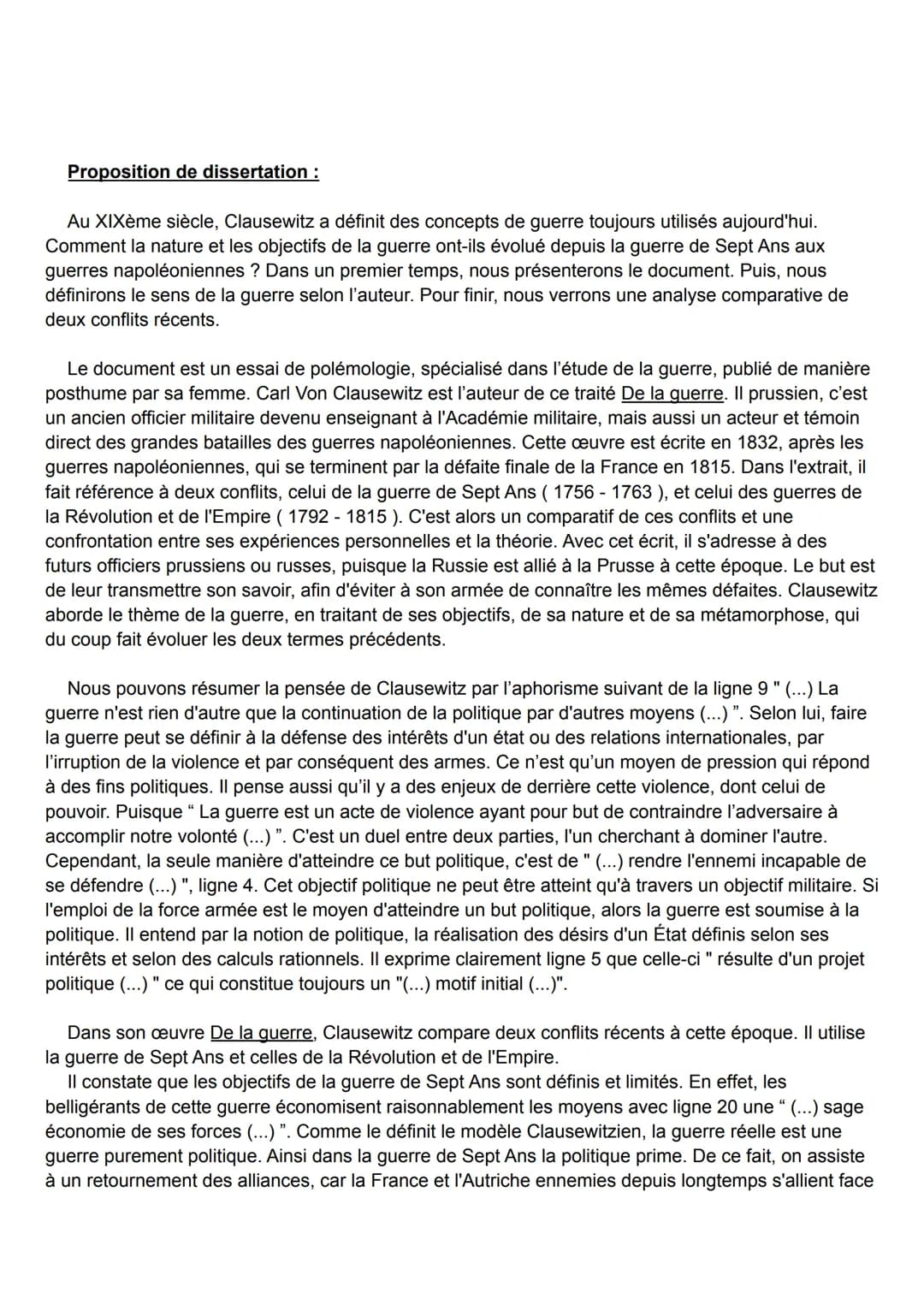 # Étude critique d'un document HGGSP: La guerre selon Clausewitz

Document à l'étude: Les objectifs et la nature de la guerre selon Clausewi