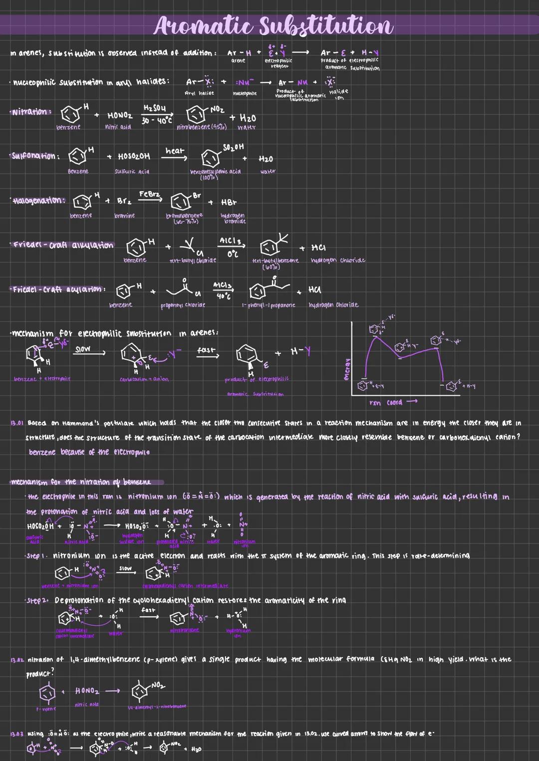 
<p>In aromatic compounds, substitution is observed instead of addition. There are different types of electrophilic substitution reactions, 