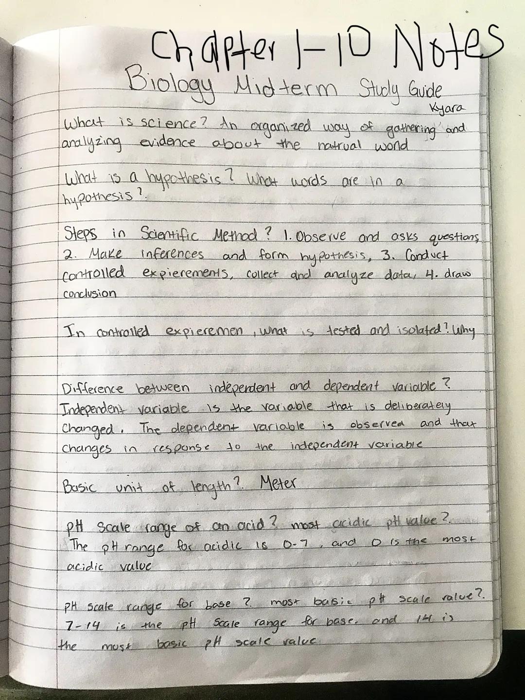 # Chapter 1-10 Notes

Biology Midterm Studly Guide
Kyara

What is science? An organized way of gathering and
analyzing evidence about the na
