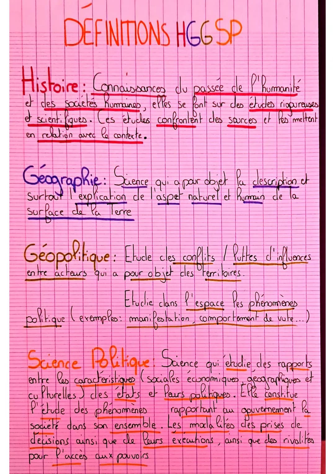 # DEFINITIONS HGG SP

Histoire: Connaissances du passée de P'humanité
et des sociétés Kurmaines,
Pont sur des études riopureuses
Kurmaines, 